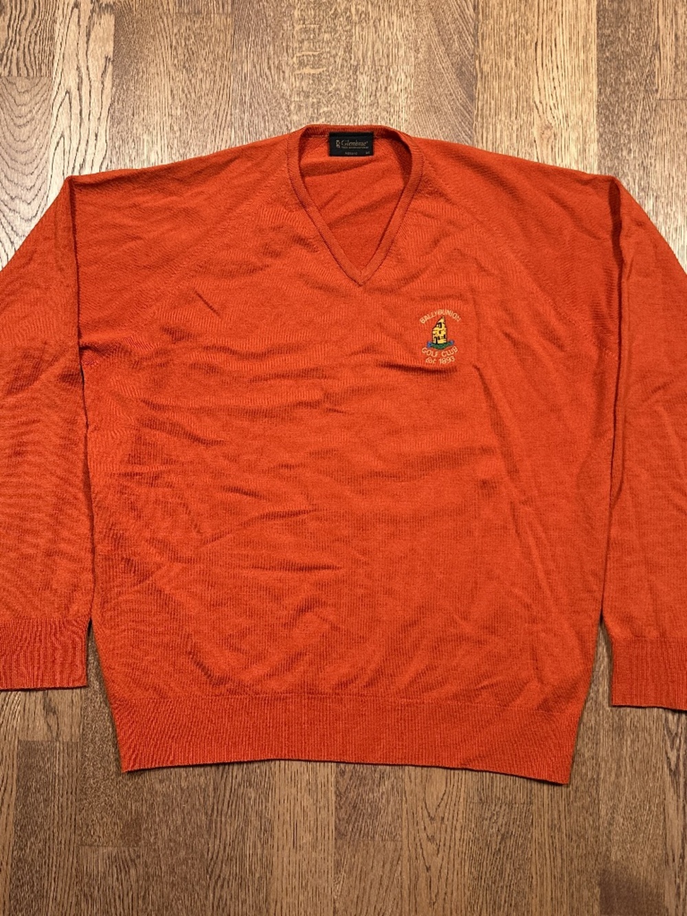 Glenbrae Ballybunion Golf Club Merino Wool Nylon Orange V Neck Sweater Mens M